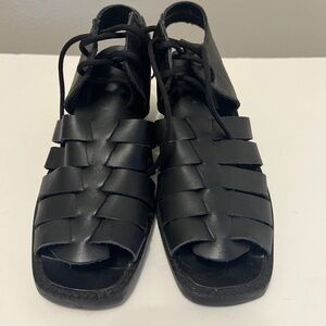 Circle s Black Gladiator Lace-Up Heeled Sandals – Size 6.5, Genuine Leather